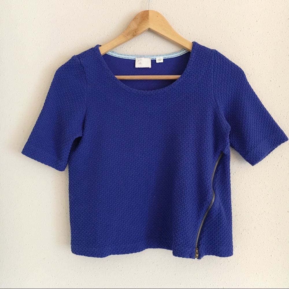 Anthropologie Postmark Blue Textured Zip Top